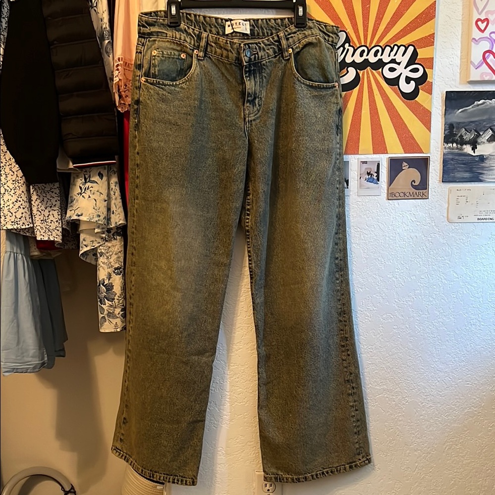 Motel denim low rise acid wash jeans